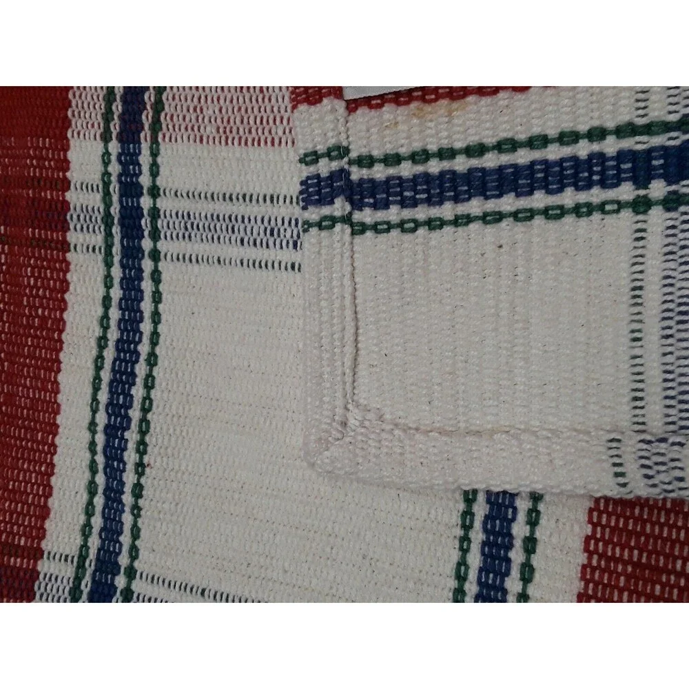 Tag Textiles India Heavy Tablecloth Woven Red Blue White Checkered 64x60